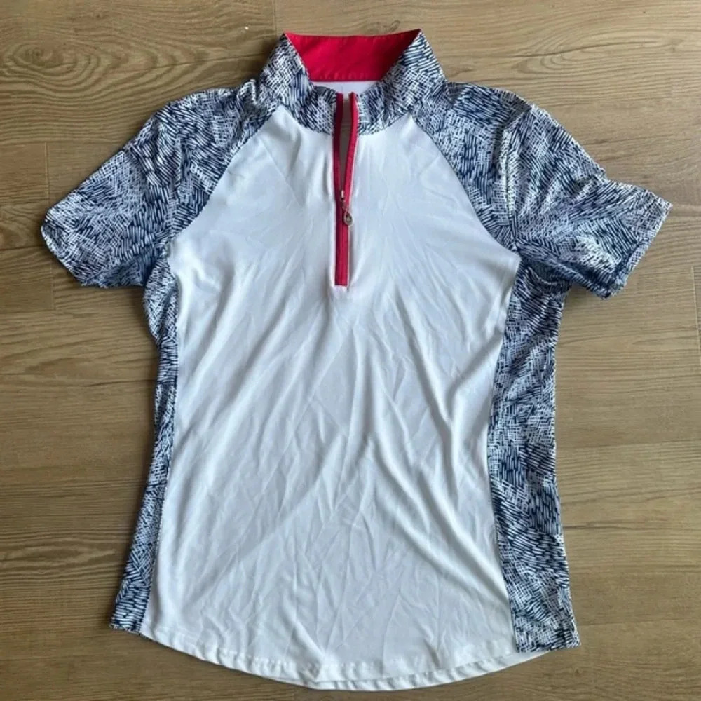 SanSoleil Women's SolCool Short Sleeve Mock Neck UPF golf Shirt Size Medium